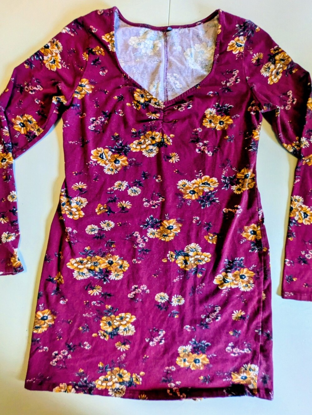 Floral Burgundy Bodycon Dress Sz. M